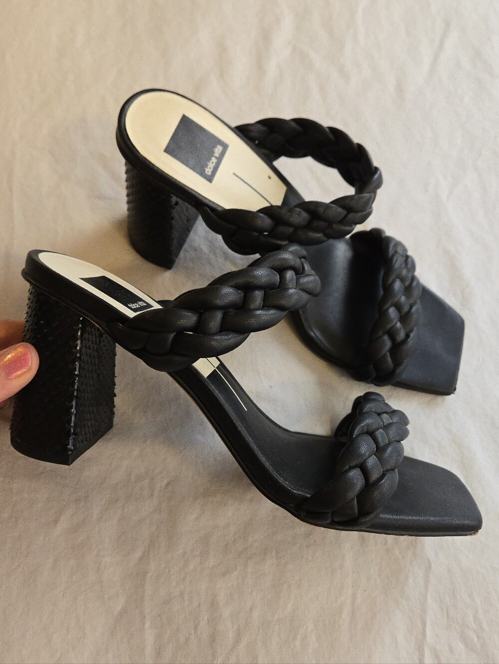 Dolce Vita Paily Braided Double-Strap Black Block Heel Sandals HAL3